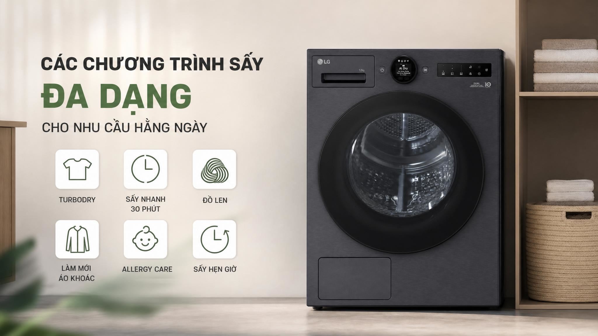 Máy sấy bơm nhiệt LG 12 kg RX12VHP3K - Chương trình Máy sấy bơm nhiệt LG 12 kg RX12VHP3K - Chương trình