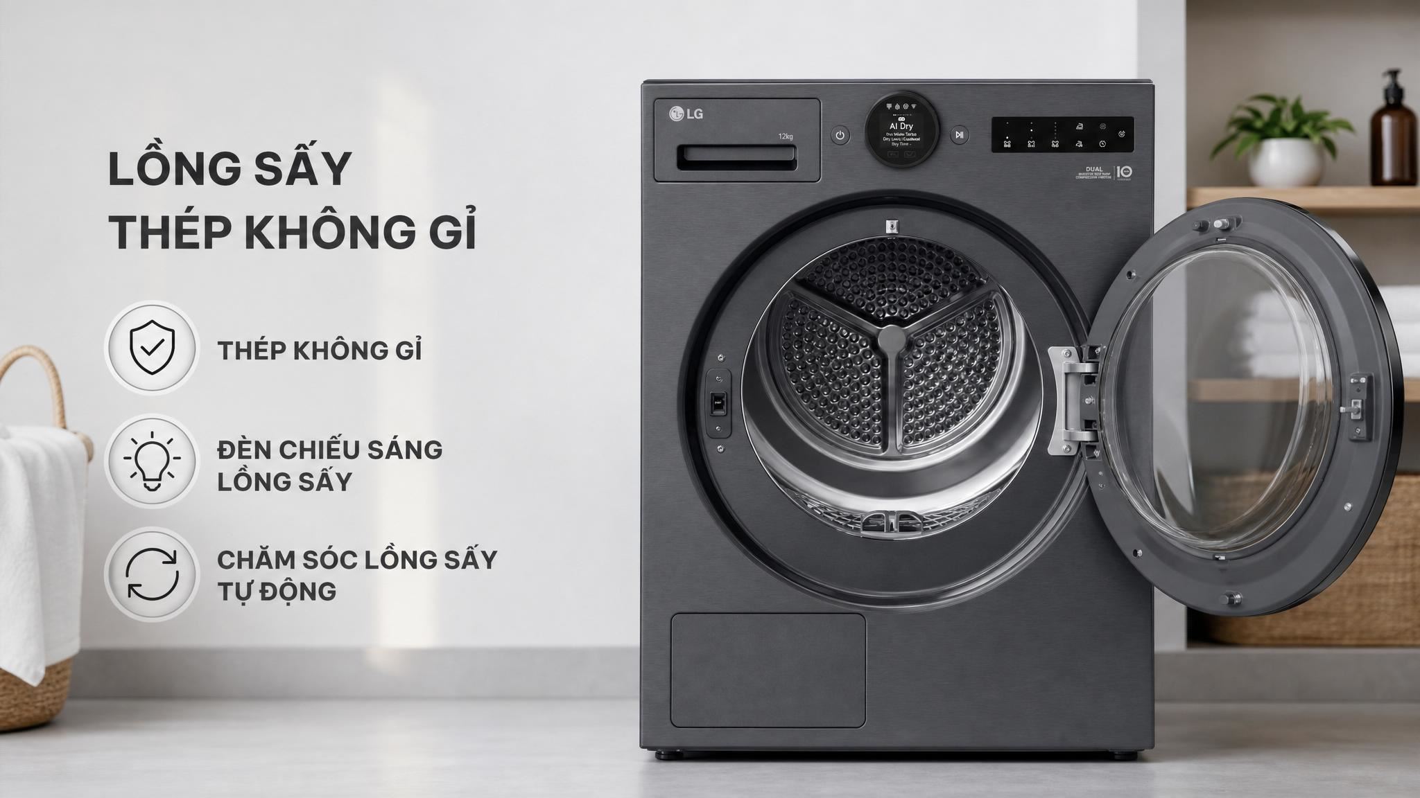 Máy sấy bơm nhiệt LG 12 kg RX12VHP3K - Lồng sấy Máy sấy bơm nhiệt LG 12 kg RX12VHP3K - Lồng sấy