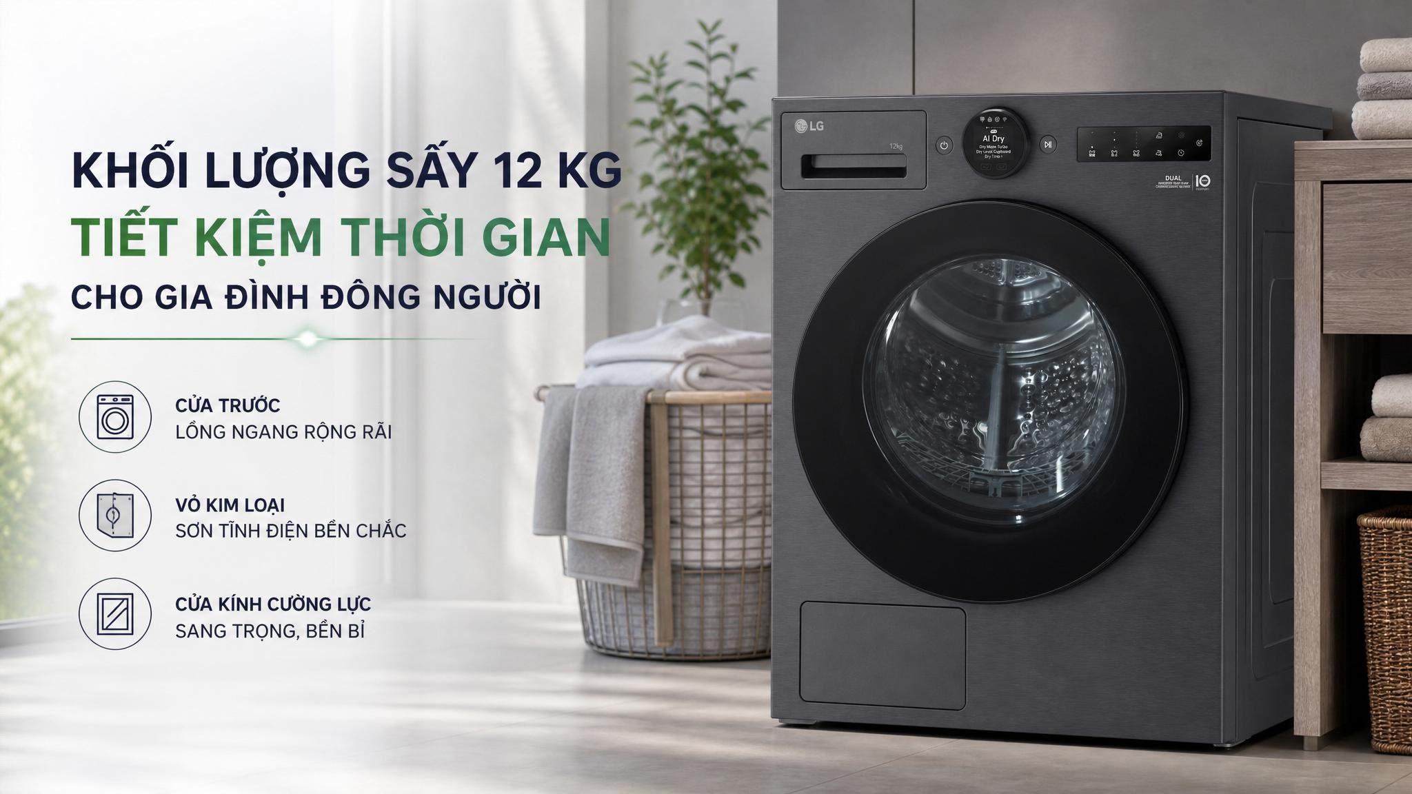 Máy sấy bơm nhiệt LG 12 kg RX12VHP3K - Khối lượng 12 kg Máy sấy bơm nhiệt LG 12 kg RX12VHP3K - Khối lượng 12 kg