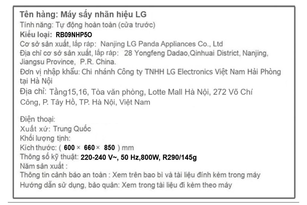 Máy sấy bơm nhiệt LG 9 Kg RB09NHP5O Máy sấy bơm nhiệt LG 9 Kg RB09NHP5O