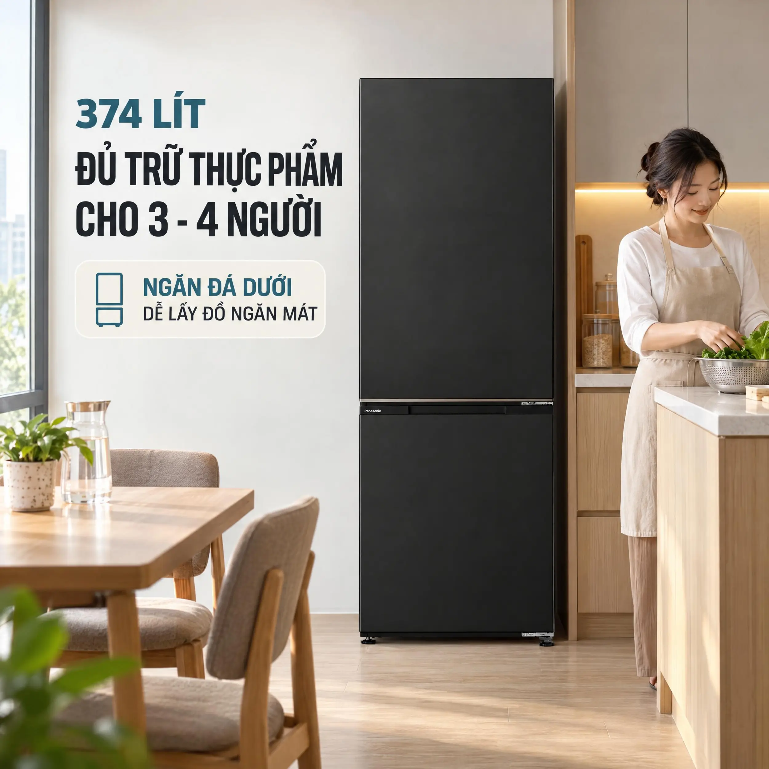 Tủ lạnh Panasonic Inverter 374 lít NR-BV412BWKV - Dung tích 374 lít Tủ lạnh Panasonic Inverter 374 lít NR-BV412BWKV - Dung tích 374 lít