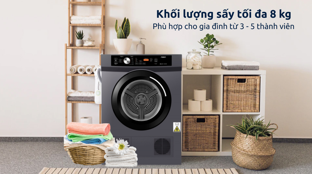 Máy sấy thông hơi Aqua 8 kg AQH-V800H SS