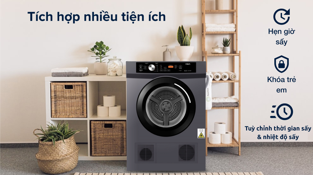 Máy sấy thông hơi Aqua 8 kg AQH-V800H SS