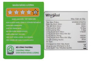 May Giat Say Whirlpool Inverter 10.5 Kg WWEB10702FG