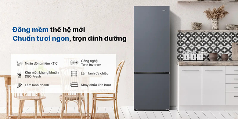 Tủ lạnh Aqua Inverter 324 lít AQR-B390MA(SLB) nhắc đến thiết kế sang trọng