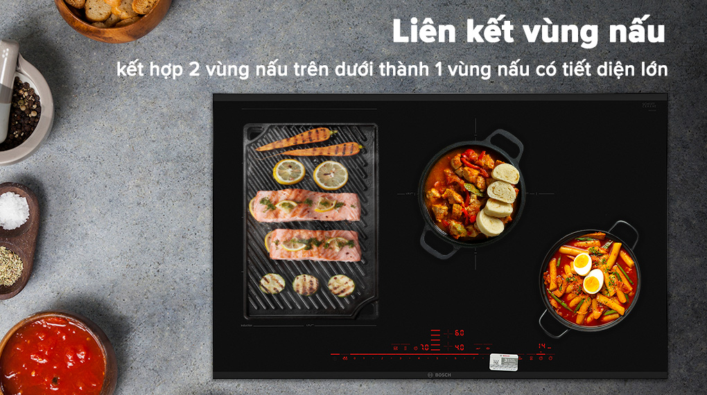 Bếp từ 4 vùng nấu lắp âm Bosch PXE875DC1E - Liên kết vùng nấu