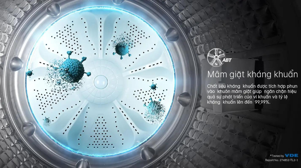 Máy giặt Aqua Inverter 11 kg AQW-DR110JT BK - Mâm giặt kháng khuẩn ABT