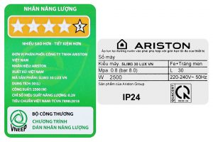 Máy nước nóng gián tiếp Ariston 30 lít 2500W SLIM3 30 LUX