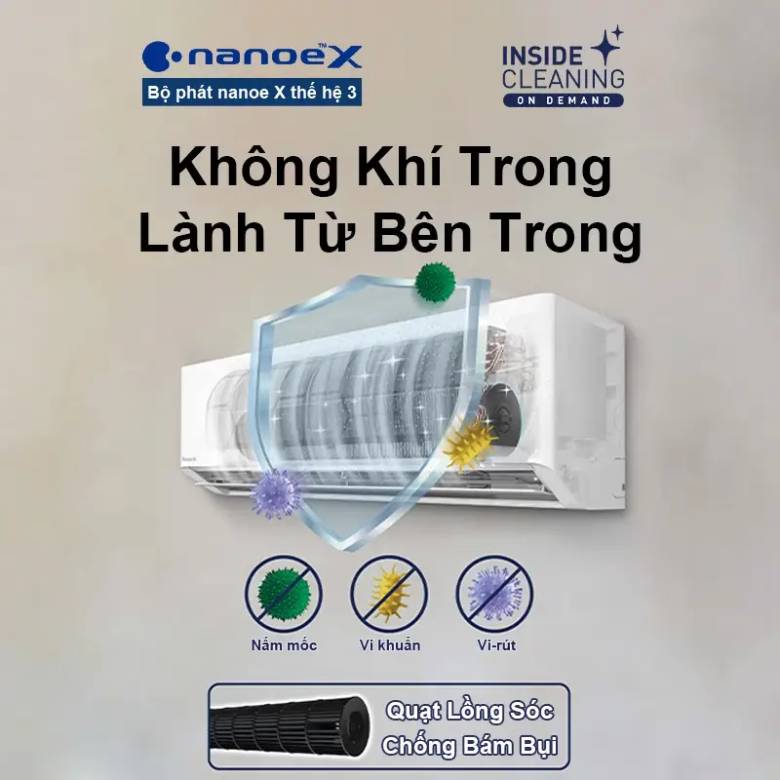 Điều hòa Panasonic 2 chiều Inverter 12000 BTU CU/CS-XZ12BKH-8 - làm sạch không khí từ bên trong