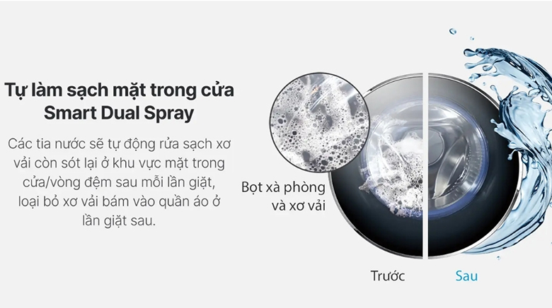 Máy giặt Aqua Inverter 10 kg AW10-BD4377U1L(GN) - Công nghệ Smart Dual Spray tự làm sạch mặt trong cửa và vòng đệm cửa 