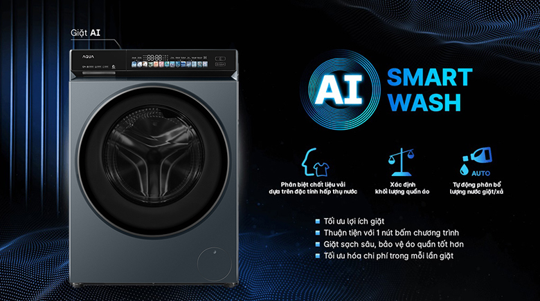 Máy giặt Aqua Inverter 10 kg AW10-BD4377U1L(GN) - Công nghệ giặt thông minh AI Smart Wash