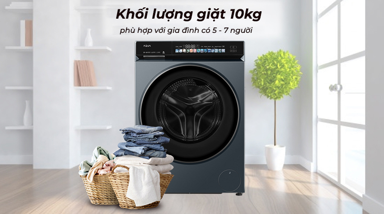 Máy giặt Aqua Inverter 10 kg AW10-BD4377U1L(GN) - Khối lượng giặt 10 kg phù hợp cho gia đình 5 - 7 người