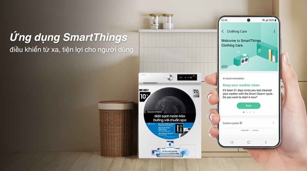 Máy giặt Samsung Bespoke AI EcoBubble Inverter 10 kg WW10DB7U34GWSV - Tiện ích