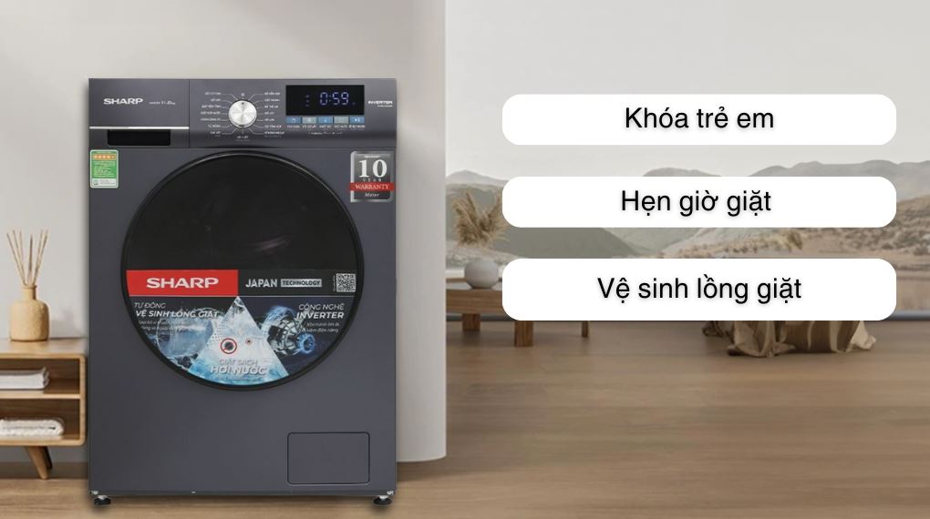 Máy giặt Sharp Inverter 11 kg ES-FM110CB-SB - Tiện ích