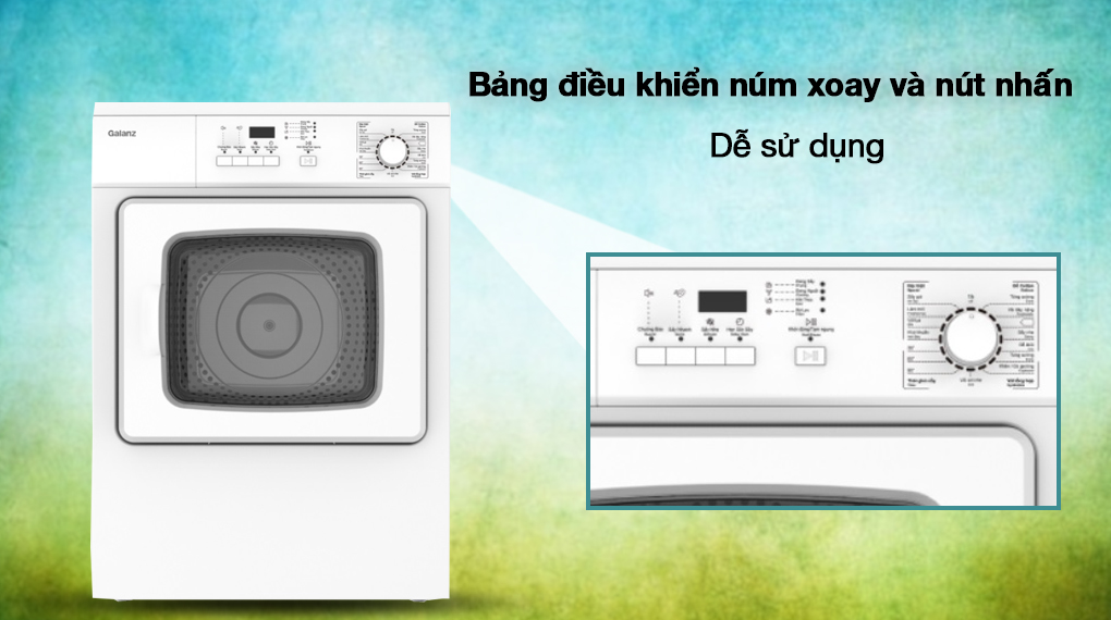 Máy sấy thông hơi Galanz 7 kg DV-70Q1C - Bảng điều khiển dạng núm xoay và nút nhấn dễ sử dụng 