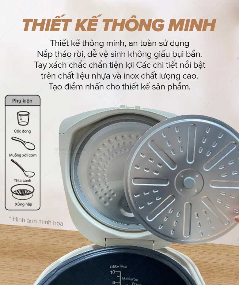 Nồi cơm điện tử Sharp KS-COM193EV-BK 1.8 lít - Thiết kế thông minh