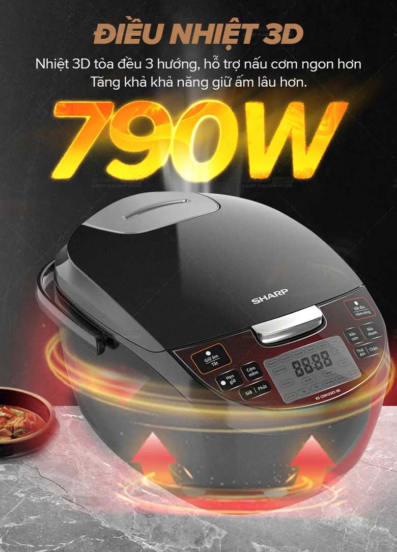 Nồi cơm điện tử Sharp KS-COM193EV-BK 1.8 lít - Nấu cơm chín nhanh