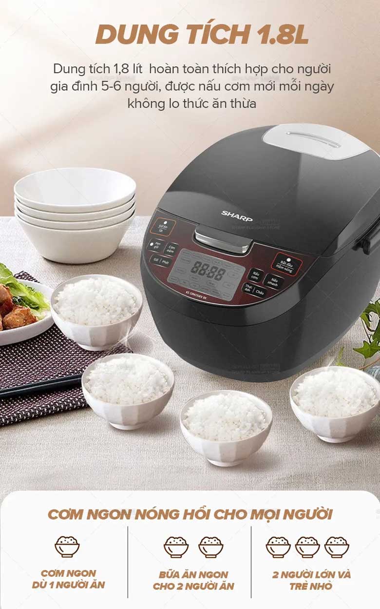 Nồi cơm điện tử Sharp KS-COM193EV-BK 1.8 lít - Thích hợp cho gia đình 4 - 6 người
