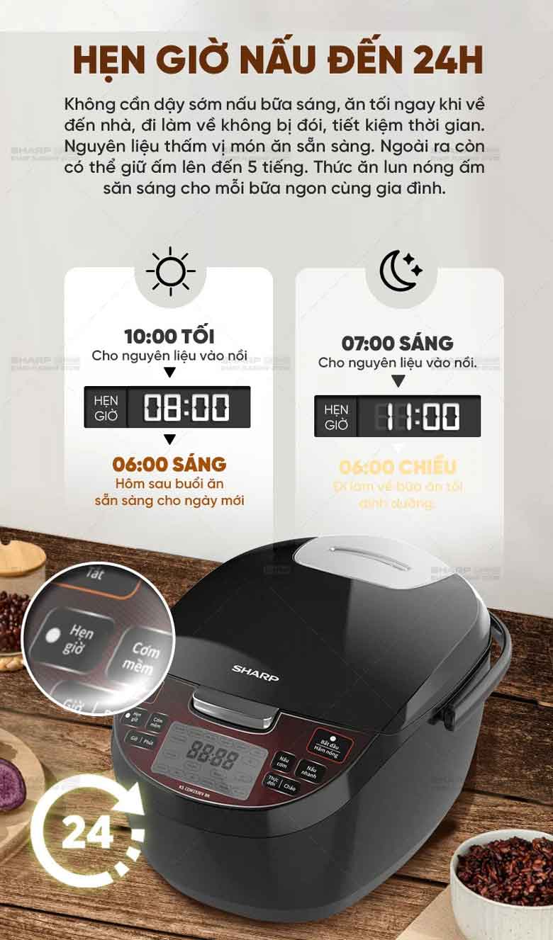 Nồi cơm điện tử Sharp KS-COM193EV-BK 1.8 lít - Hẹn giờ nấu tiện lợi