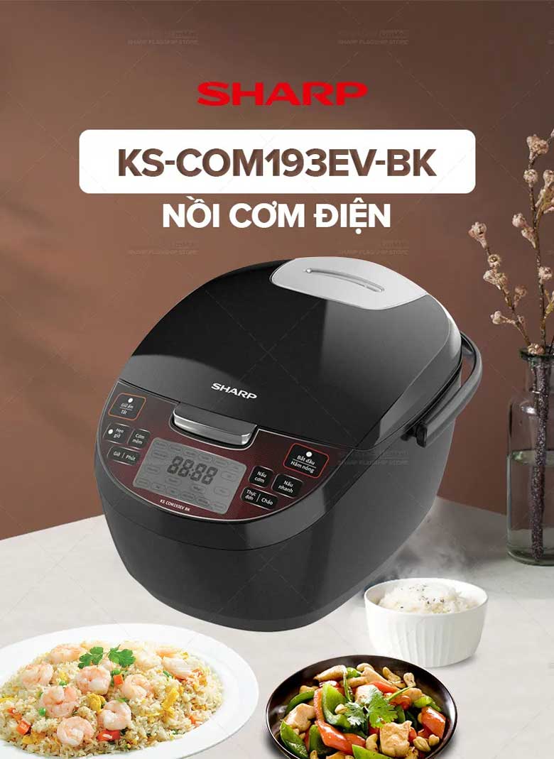 Nồi cơm điện tử Sharp KS-COM193EV-BK 1.8 lít - Thiết kế & màu sắc hiện đại, trang nhã