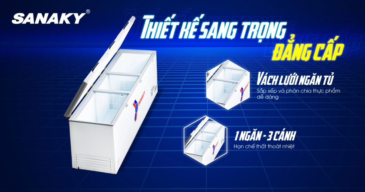 Tủ Đông Sanaky Inverter 1143.5 Lít VH-1399HY4K sở hữu vẻ ngoài sang trọng
