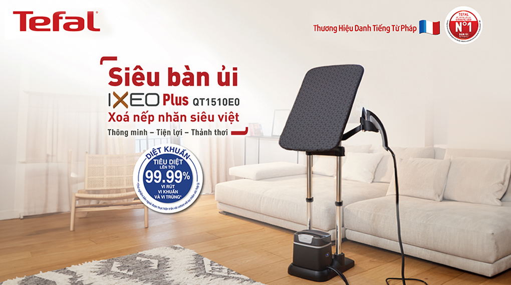Diệt khuẩn - Bàn ủi hơi nước đứng Tefal IXEO Plus QT1510E0 2980W