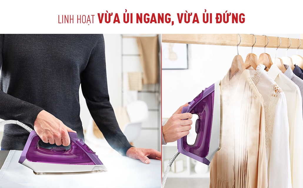 Vừa ủi ngang, vừa ủi đứng - Bàn ủi hơi nước Tefal Easy Steam FV1955E0 1400W