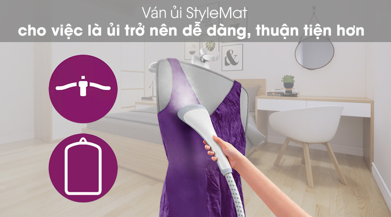 Tích hợp móc treo và ván ủi - Bàn ủi hơi nước đứng Philips GC487
