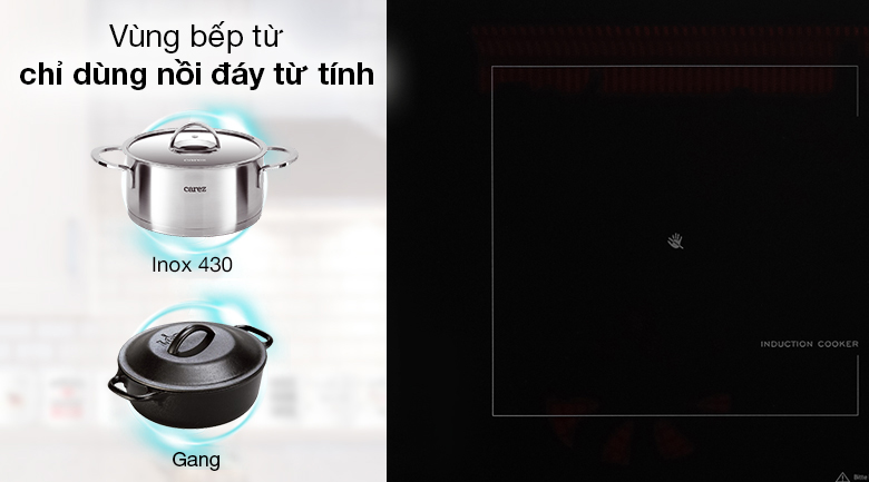 Bếp từ hồng ngoại Junger SIS-66 - Vùng nấu từ chỉ dùng được với nồi chảo có đế nhiễm từ