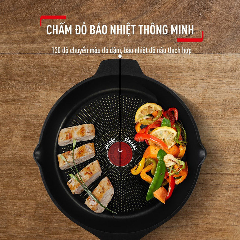 Chảo đúc cao cấp Tefal Robusto E2490344 có chấm báo nhiệt