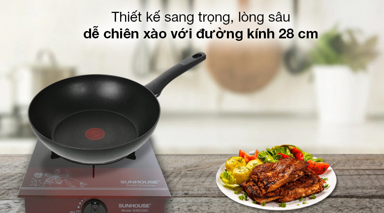 Chảo nhôm sâu chống dính đáy từ 28 cm Tefal Ultimate G2681972 - Màu đen tối giản mà sang trọng, kiểu dáng sâu lòng, đường kính 28 cm