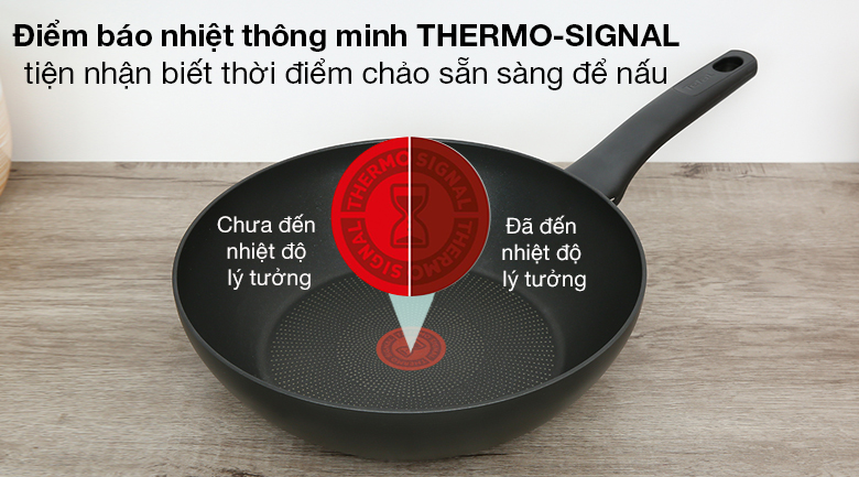 Chảo nhôm sâu chống dính đáy từ 28 cm Tefal Ultimate G2681972 - Báo hiệu nhiệt độ lý tưởng để nấu ăn ngon hơn với công nghệ THERMO-SIGNAL