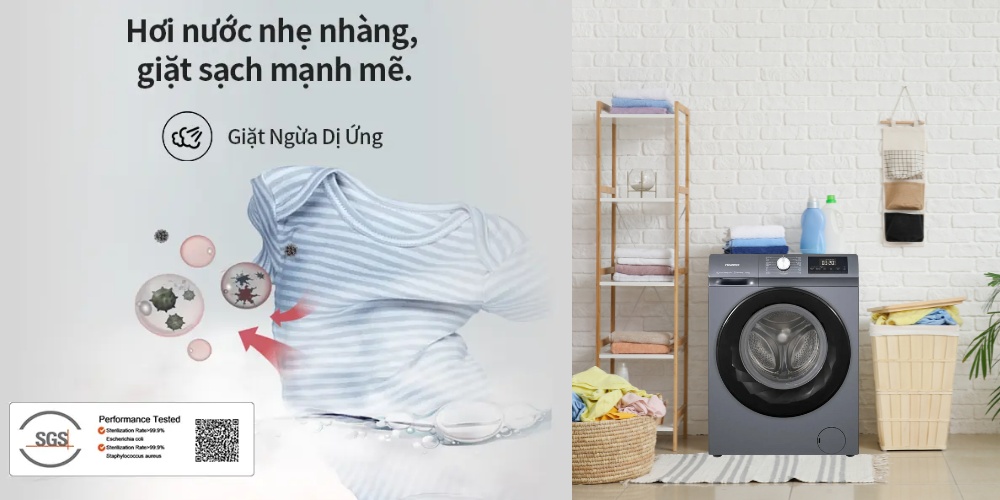 Giặt hơi nước nóng diệt khuẩn trên Máy Giặt Hisense WF90N1Y