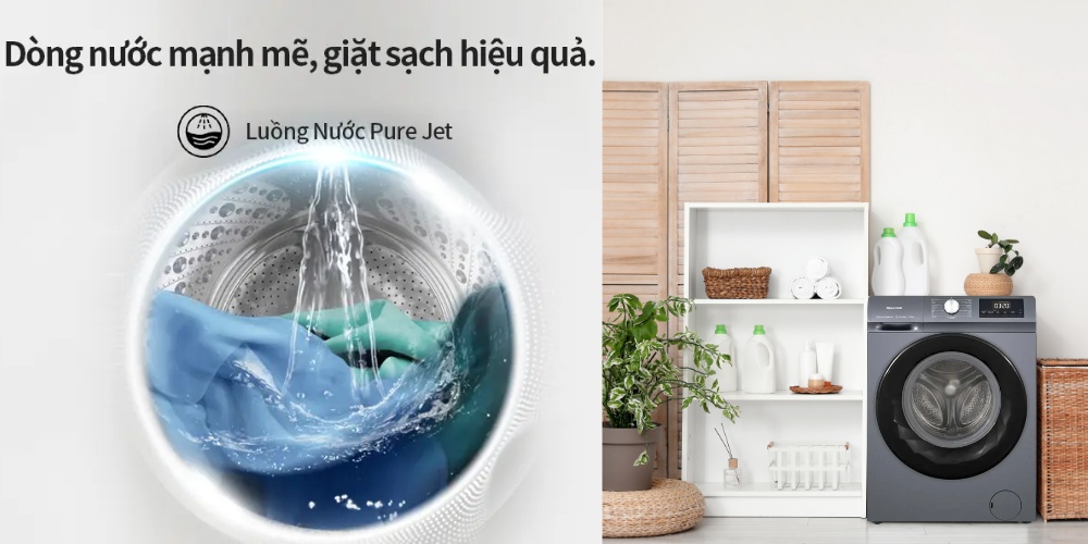 Hệ thống Pure Jet tạo dòng nước mạnh mẽ trên Máy Giặt Hisense WF90N1Y