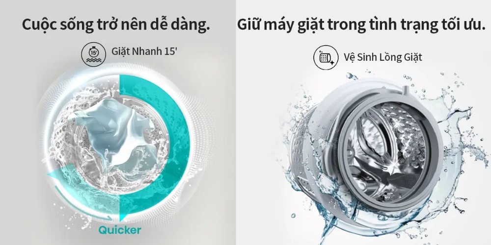 Máy Giặt Hisense WF90N1Y có vệ sinh lồng giặt, giặt nhanh 15'