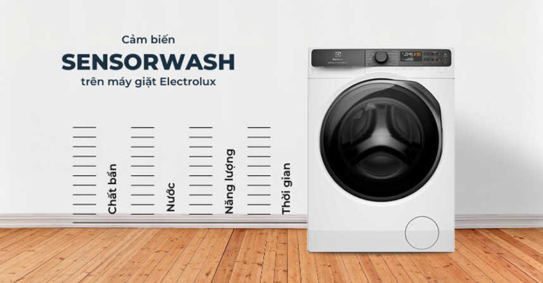 Máy giặt sấy Electrolux 13 kg EWW1343R7WC lồng ngang - Công nghệ AI SensorWash loại bỏ hoàn toàn các vết bẩn cứng đầu
