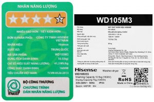 Máy giặt sấy Hisense Inverter giặt 10.5 kg - sấy 7 kg WD105M3