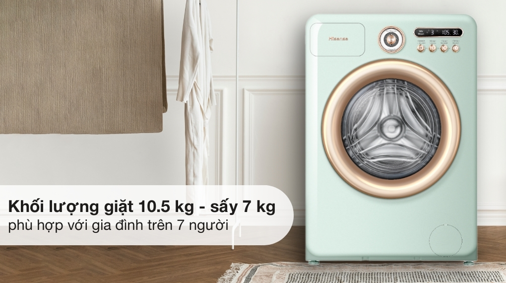 Máy giặt sấy Hisense Roman Holiday Inverter giặt 10.5 kg - sấy 7 kg WD105R5 - Khối lượng giặt