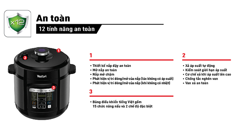 Nồi áp suất điện Tefal CY601868 6 lít - An tâm sử dụng