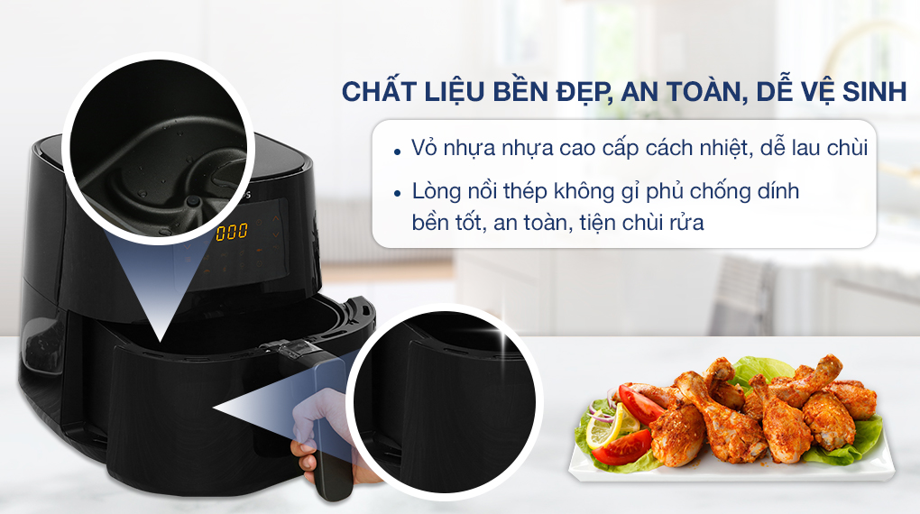 Nồi chiên không dầu Philips HD9280/90 6.2 lít - Chất liệu 