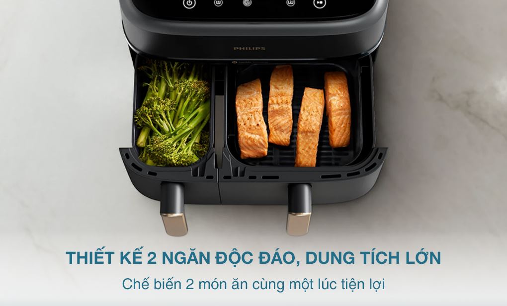 Nồi chiên không dầu Philips NA352/00 9 lít - Thiết kế 2 ngăn độc đáo
