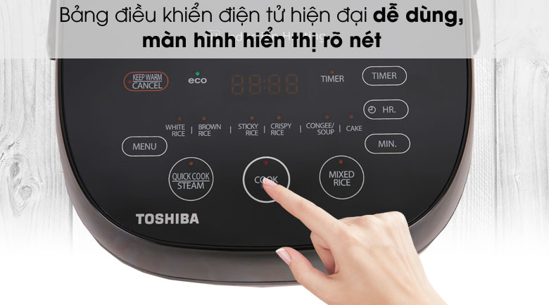 Bảng điều khiển điện tử dễ dùng - Nồi cơm cao tần Toshiba 1 lít RC-10IX1PV.