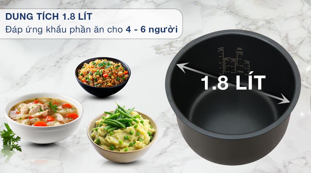 Nồi cơm điện tử Toshiba 1.8 lít RC-18DR4TVN(H) - Dung tích