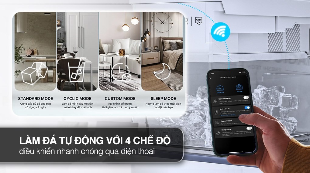 Tủ lạnh Aqua Inverter 480 lít AQR-TA546FA(WGL)U1 - Chế độ làm đá tự động