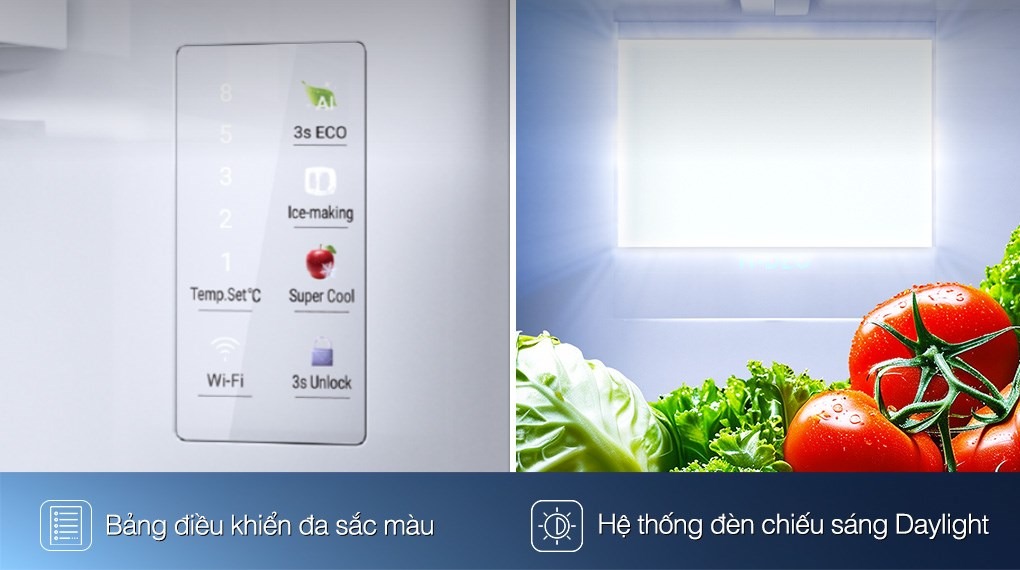 Tủ lạnh Aqua Inverter 480 lít AQR-TA546FA(WGL)U1 - Bảng điều khiển đa sắc màu