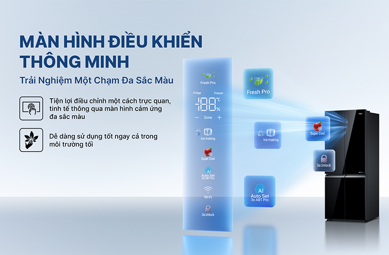 Tủ lạnh 4 cửa Aqua Inverter AQR-M600XA(GB) điều khiển color AI