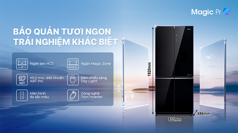 kích thước Tủ lạnh 4 cửa Aqua AQR-M600XA(GB)