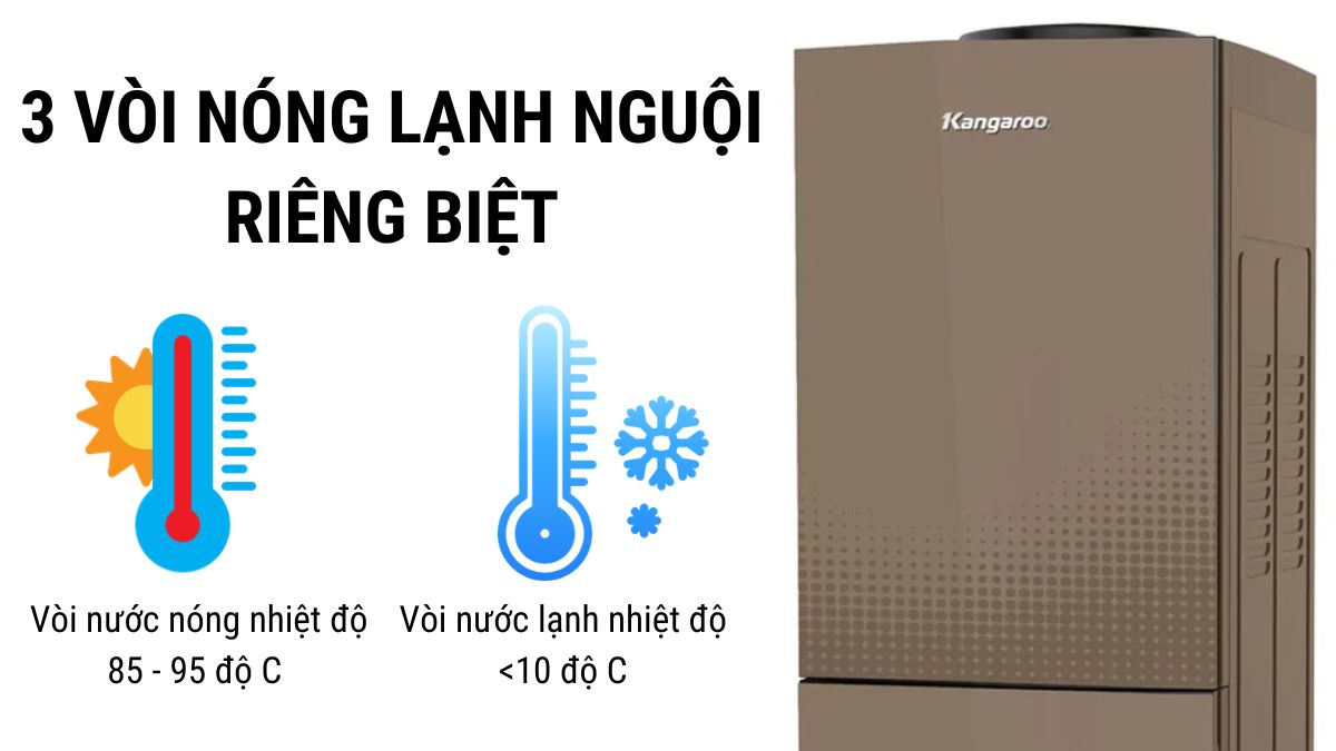 Kangaroo KG58A3 trang bị 3 vòi nóng lạnh nguội riêng biệt