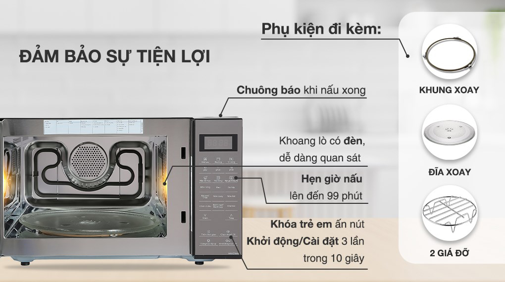 Tiện ích - Lò vi sóng có nướng Panasonic NN-CT66MBYUE 27 lít