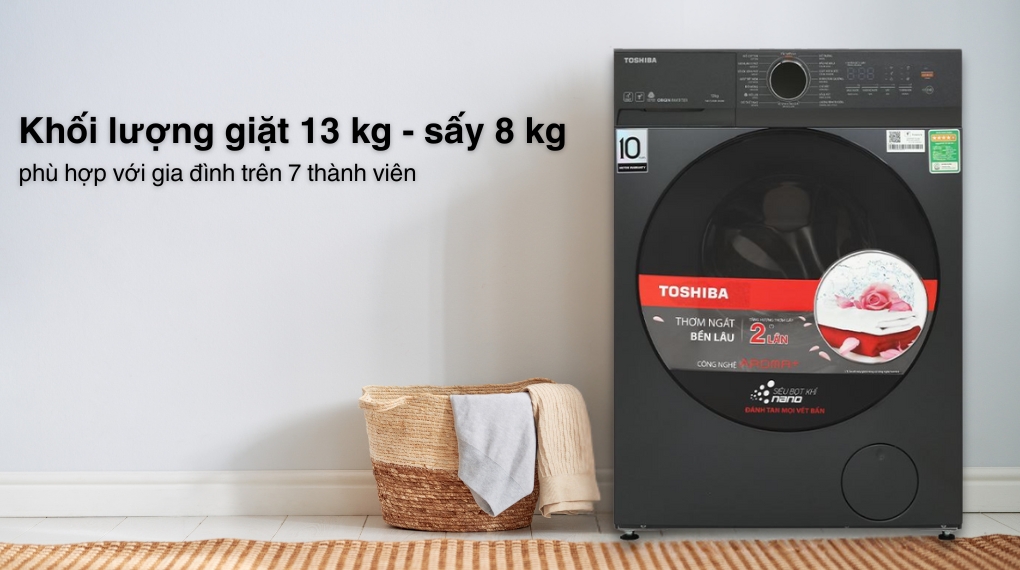 Máy giặt sấy Toshiba Inverter giặt 13 kg - sấy 8 kg TWD-T21BU140UWV(MG) - Khối lượng giặt và chương trình